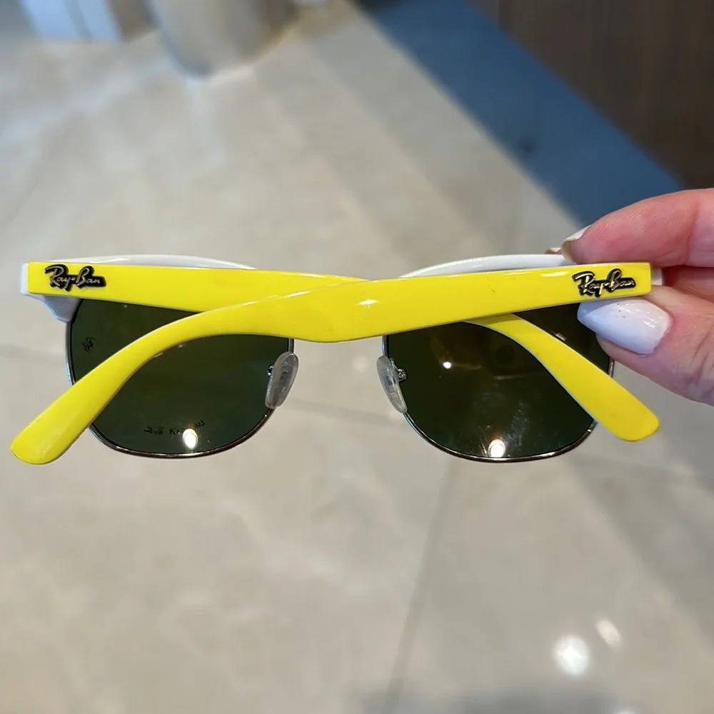 Yellow and White Ray-Ban Sunglasses with Yellow Mirrored Lenses